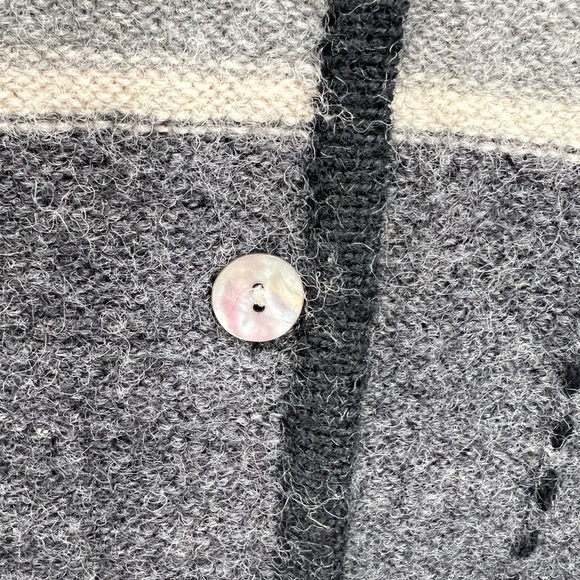Karen Scott L wool striped button up sweater cardigan neutral winter casual work - Picture 5 of 10